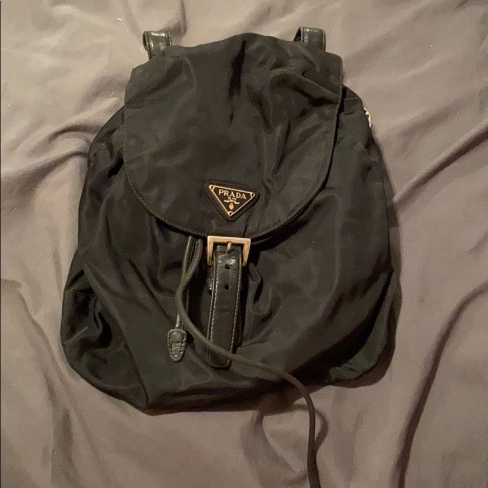 Authentic Prada backpack with gold chain